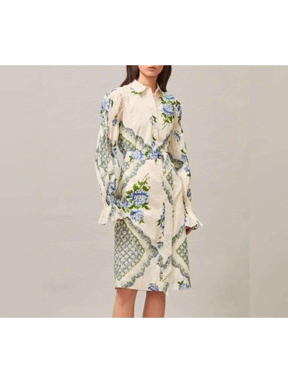 NEW, Tory Burch Long Sleeve Floral Print Cotton Shirt Midi Dress size 4 #MD2214 - Picture 2 of 8